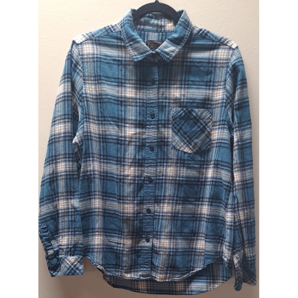 Pendleton Mens Blue Plaid Cotton Flannel Button Down Shirt TM138-69375 Large